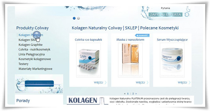Zakupy w naszym Centrum Kolagenu rozpoczynamy od wyboru kategorii produktów.