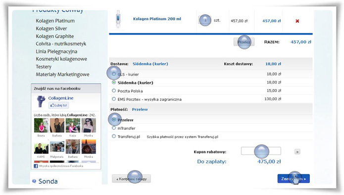 Centrum Kolagenu - instrukcja kupowania - wybór dostawcy oraz metody płatności