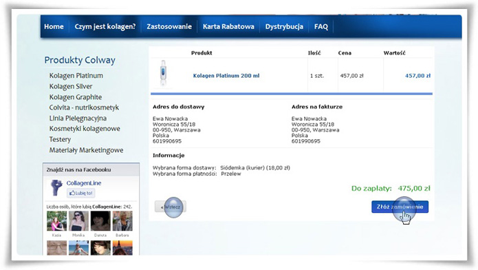 Centrum Kolagenu - instrukcja kupowania - potwierdzenie zamówienia